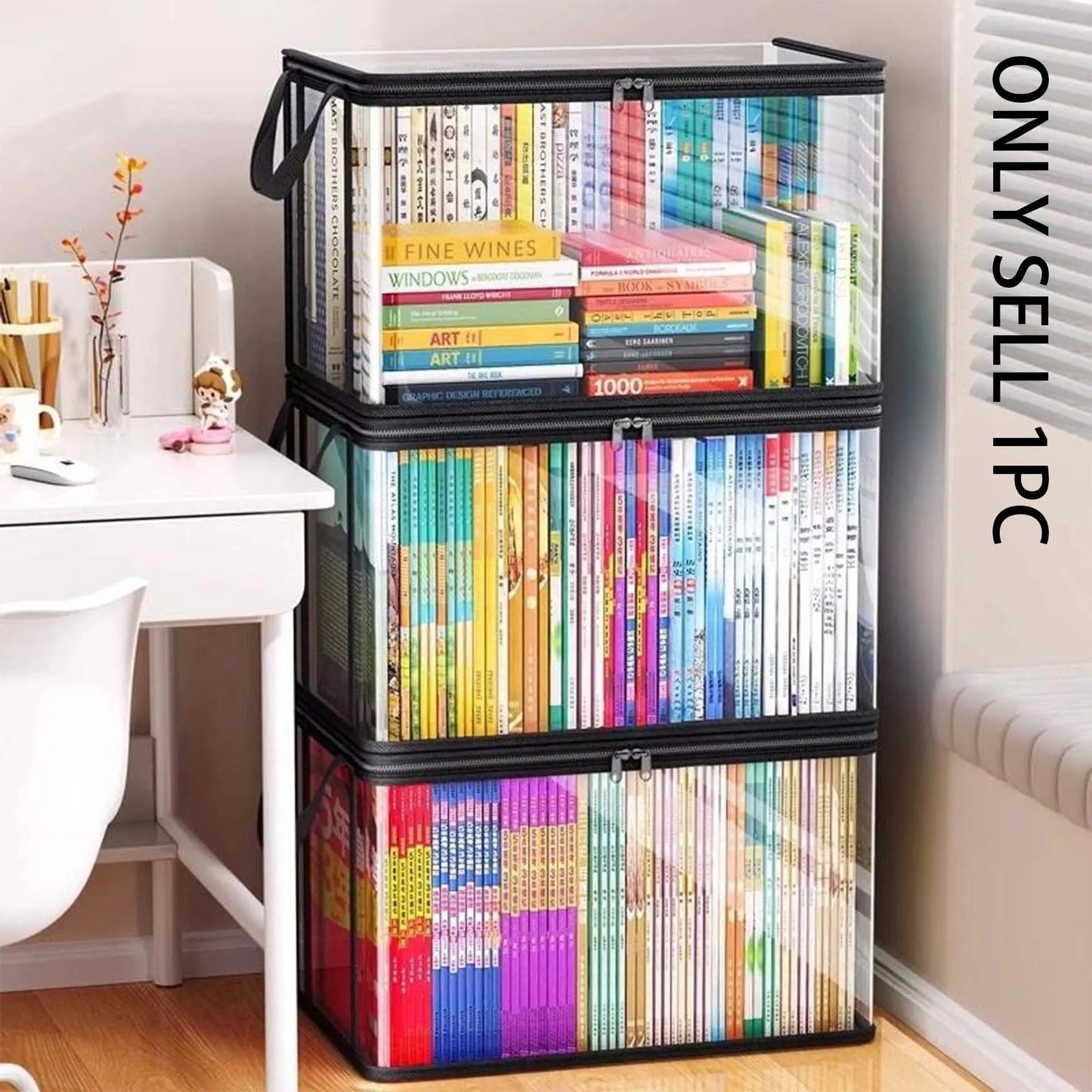 Transparent Plastic Storage Box Set (1 Piece), Large Capacity Book and Clothing Organizer, Space Saving Home and Office Design