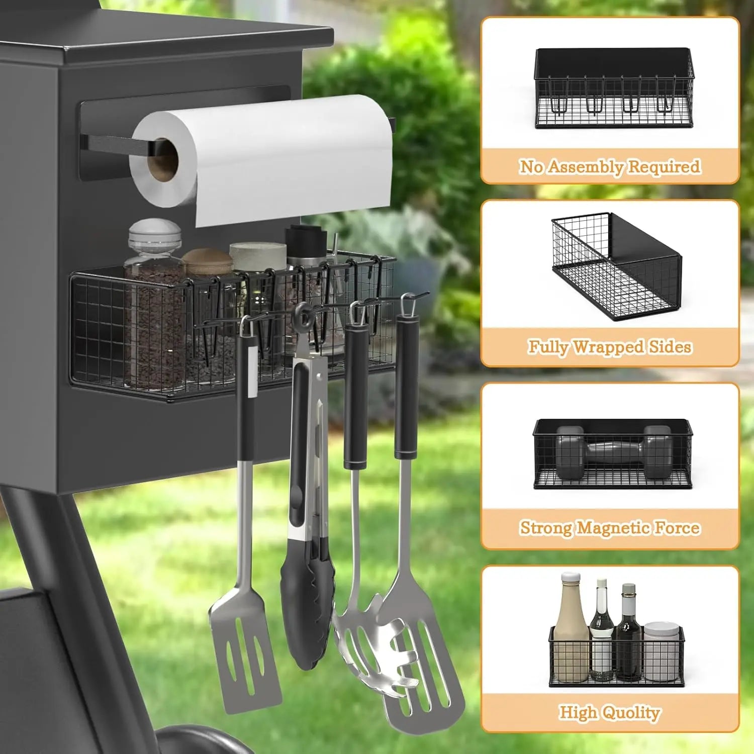 Magnetic Storage Bins & Paper Towel Holder for Traeger Smoker Grills Ironwood 885 Pro Series 34 22 D2 575 780 650 Z-Grills Pit Boss Utensils