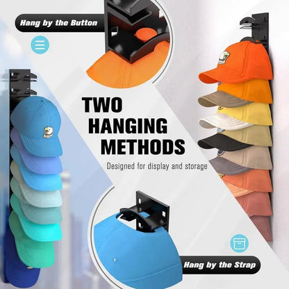 Summervibes-Hat Organizer for Baseball Caps 2Pack, Hat Rack for Wall with Strong Adhesive Hold up to 20 Hats, Hat Hanger Holder Display for Door Closet, Cap Organizer Storage Multilayer Two Mounting Option Wall-Mounted Multilayer Adjustable Hat Hooks