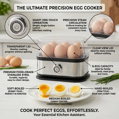 6-Egg Capacity Electric Egg Boiler, Auto Shut-Off Safety, Hard-Boiled Poached Scrambled Eggs, Quick Meal Prep, Multifunction Dumpling Steamer Lid. Summervibes.