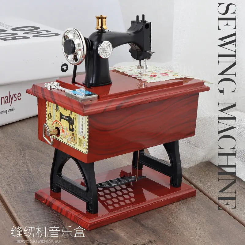 Mini Sewing Machine Decorative Music Box - Brown Tabletop Toy Gift for Children