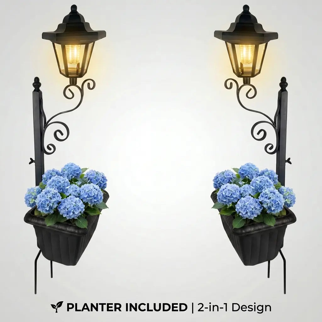 2 in 1 Solar Post Light with Planter ,Waterproof Decorative Lamp, Patio, Front/Back Door,Porch Roadside Decoration Outdoor Pathway, Yard Lawn Driveway Sidewalk Walkway Garden Decor Solarlight Gift