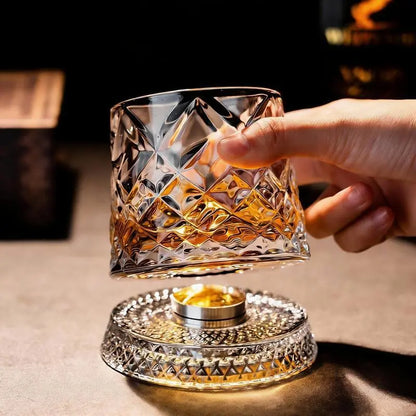 Luxury 360° Rotating Crystal Glass - Star-Cut Stress Relief Whiskey and Wine Glass, Sophisticated European Barware Gift