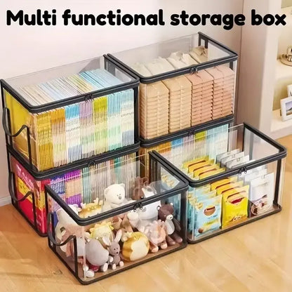 【 Free Shipping 】Large Clear Thick Plastic Storage Box with Hinged Lid, Heavy-Duty Durable High Capacity Organizer, Perfect for Home, Camping, Travel, Attic and Moving