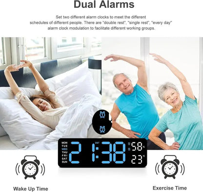LED Digital Wall Clock with Mount and Switch - Dimmable Large Display, Countdown Timer, DST, Date, Week, Temperature - Modern Home Decor for Bedroom and Office - Ideal Gift for Mother's Day and Room Decor