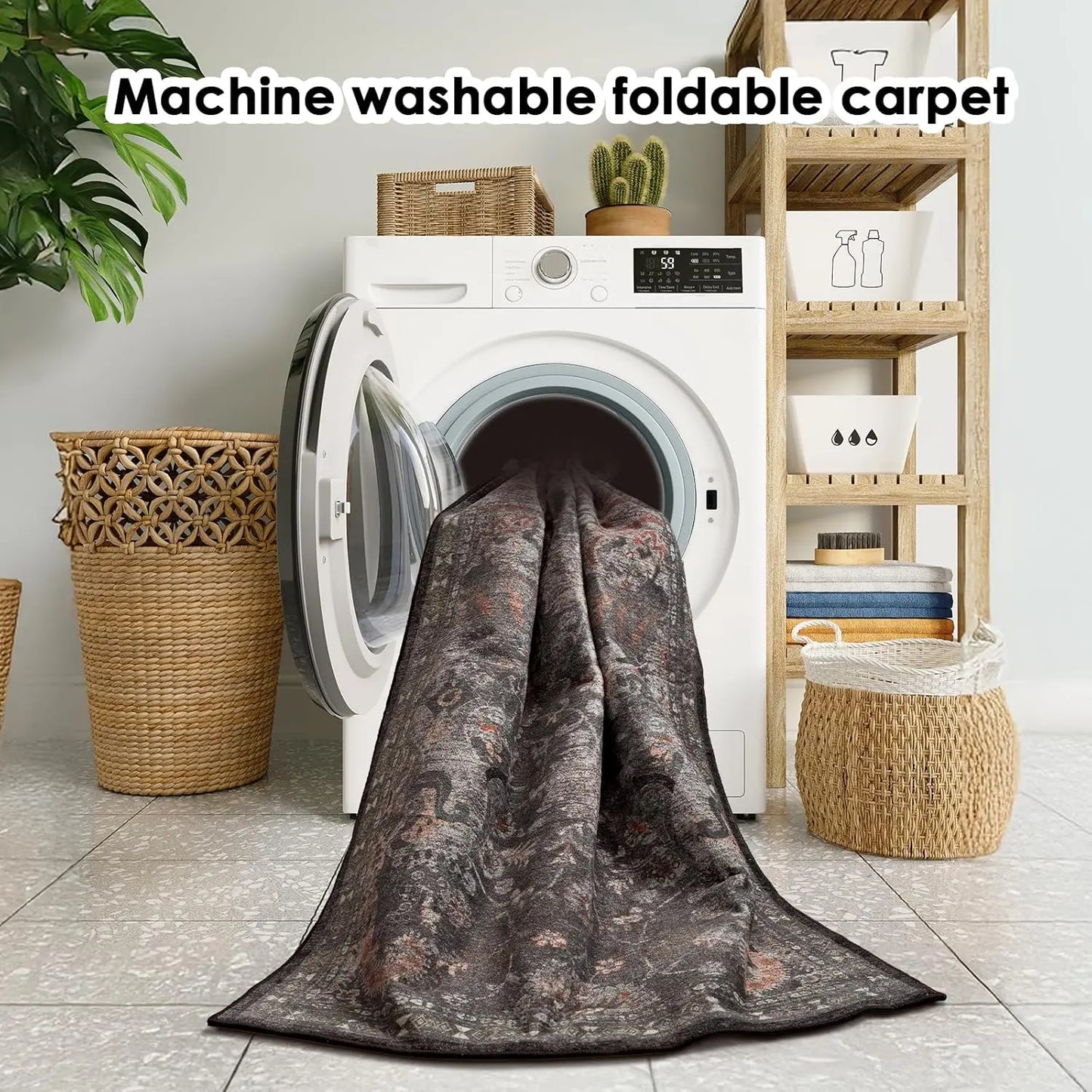 Large Black Persian-Style Living Room Rug, Exquisitely Patterned Faux Cashmere, Soft, Slip-Resistant, Durable, Machine Washable - Ideal for Living Rooms, Bedrooms, Dorms, Entryways, and Home Decor
