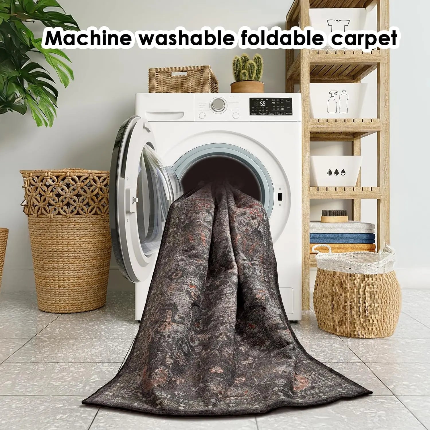 Large Black Persian-Style Living Room Rug, Exquisitely Patterned Faux Cashmere, Soft, Slip-Resistant, Durable, Machine Washable - Ideal for Living Rooms, Bedrooms, Dorms, Entryways, and Home Decor