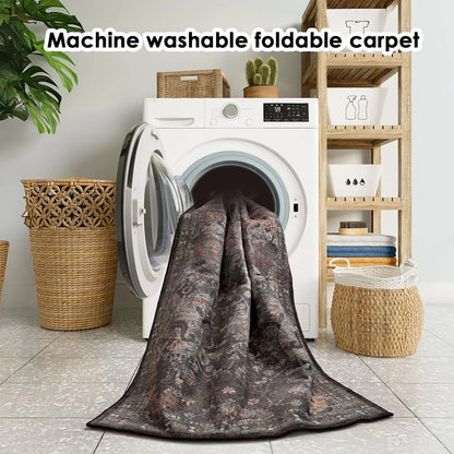 Large Black Persian-Style Living Room Rug, Exquisitely Patterned Faux Cashmere, Soft, Slip-Resistant, Durable, Machine Washable - Ideal for Living Rooms, Bedrooms, Dorms, Entryways, and Home Decor