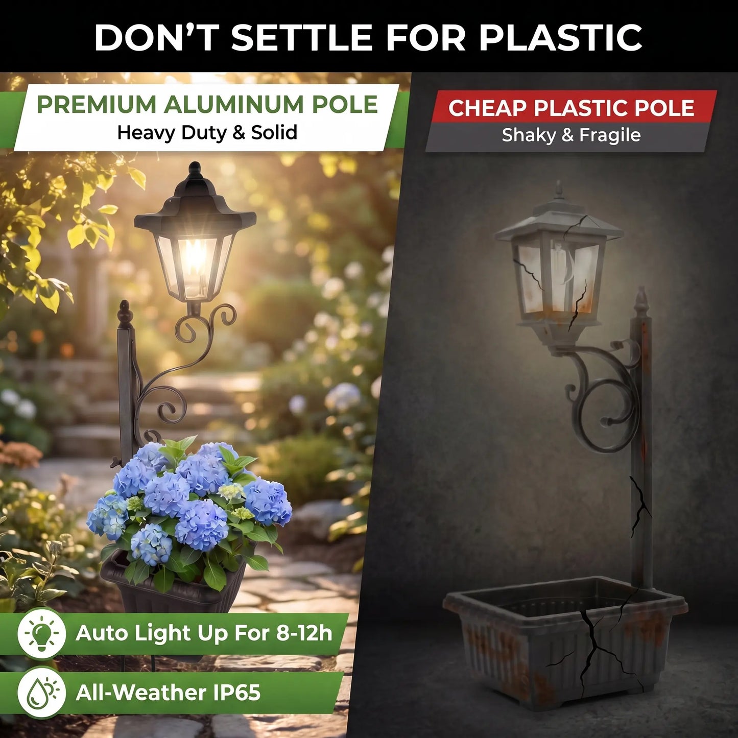 2 in 1 Solar Post Light with Planter ,Waterproof Decorative Lamp, Patio, Front/Back Door,Porch Roadside Decoration Outdoor Pathway, Yard Lawn Driveway Sidewalk Walkway Garden Decor Solarlight Gift