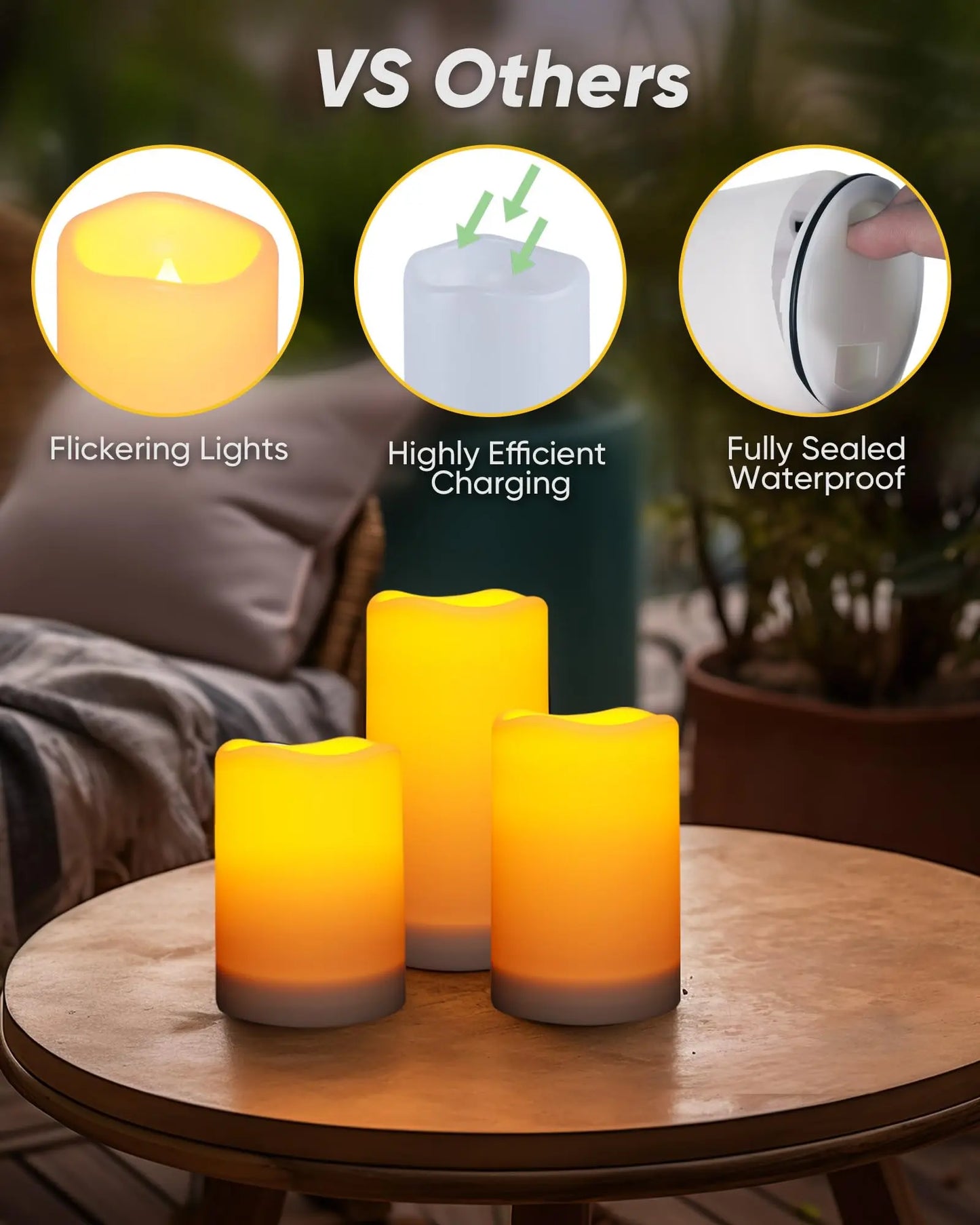 【 Set of 3】Solar Powered Candles Outdoor Waterproof, Flickering Glow, Rechargeable Candles, Solar Powered Candles F0Or Outside, Lanterns, Sensor Only, Dusk to Dawn#Summervibes