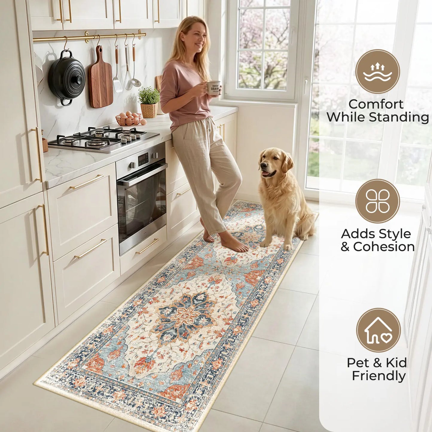 Summervibes BESTSWEETIE 2Pcs Kitchen Runner Rug Large Boho Area Rug Set Geometric Farmhouse Mat Non Slip Washable Mat for Kitchen Living Room Entryway Laundry Room