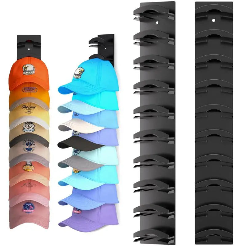 Summervibes-Hat Organizer for Baseball Caps 2Pack, Hat Rack for Wall with Strong Adhesive Hold up to 20 Hats, Hat Hanger Holder Display for Door Closet, Cap Organizer Storage Multilayer Two Mounting Option Wall-Mounted Multilayer Adjustable Hat Hooks