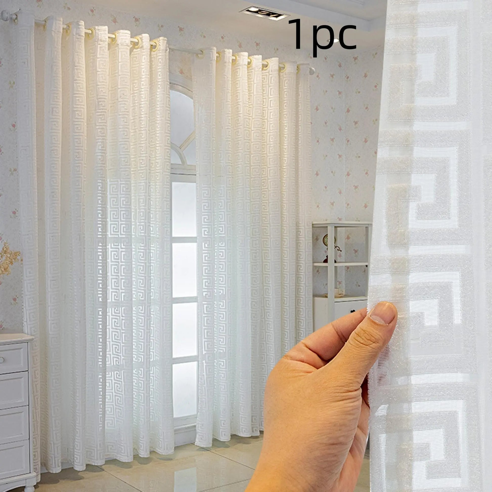Luxury Embroidered Hollow Out Window Curtain, Top Ring Hanging Drapes for Bedroom and Living Room Partition Home Decor in Minimalist Style