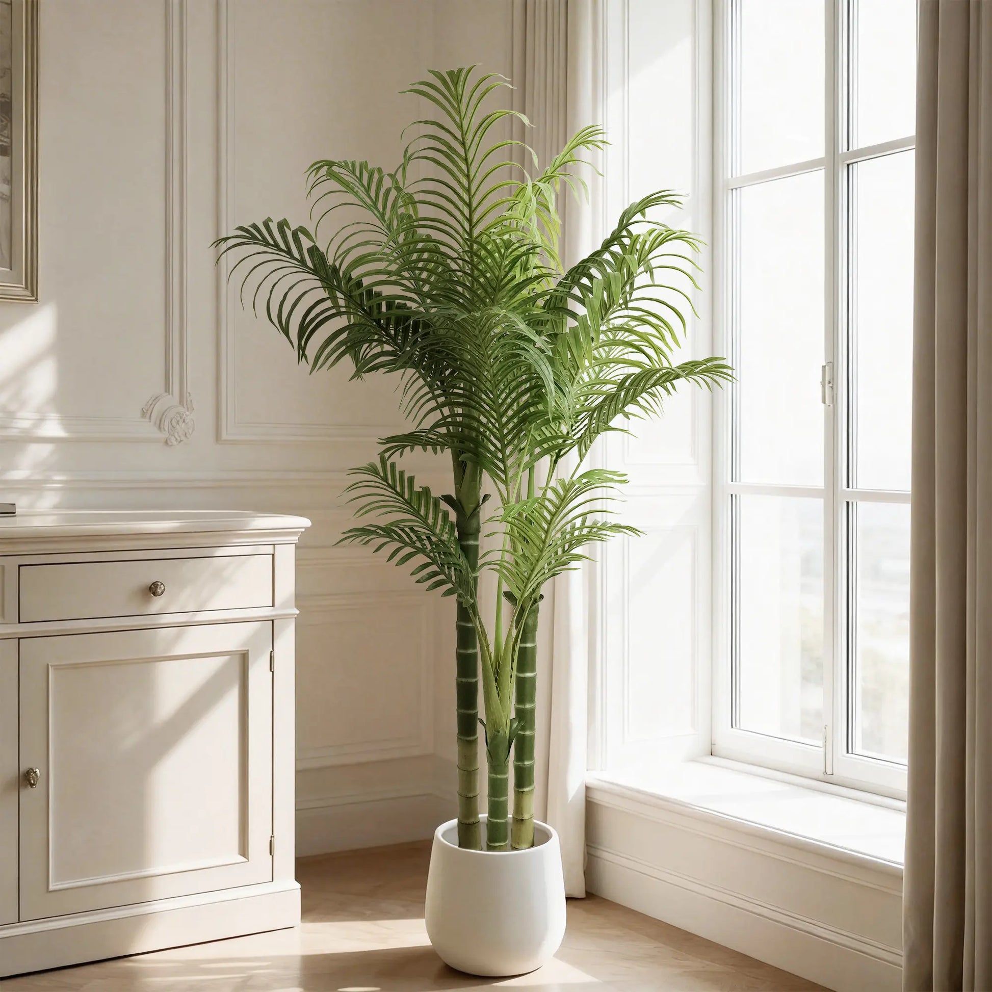 4/5/6FT Faux Areca Palm Tree with Modern White Pot - 3 Trunk Artificial Plant Premium Artificial Tropical Plant for Home Office