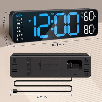LED Digital Wall Clock with Mount and Switch - Dimmable Large Display, Countdown Timer, DST, Date, Week, Temperature - Modern Home Decor for Bedroom and Office - Ideal Gift for Mother's Day and Room Decor