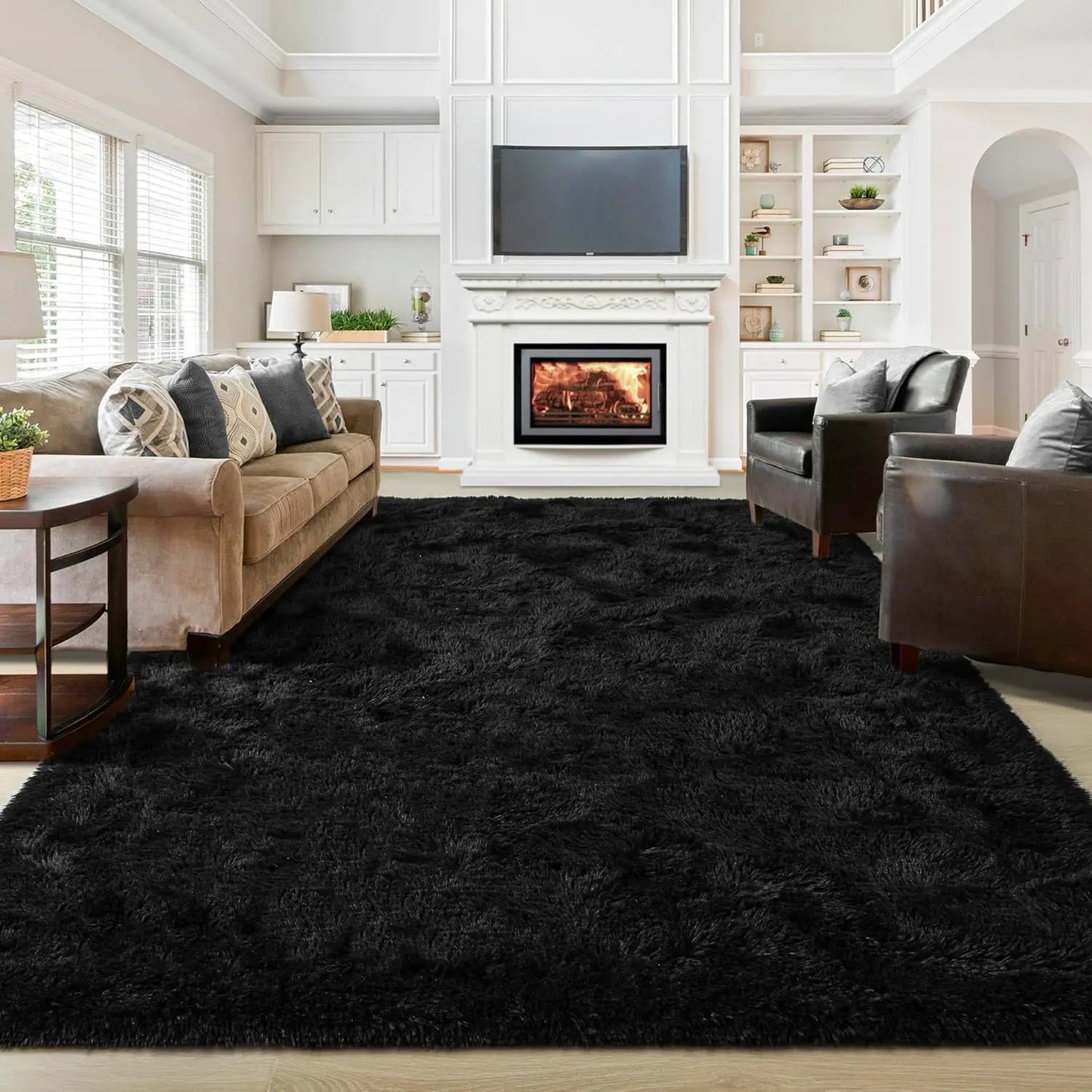 Modern Long Shag Rug, Fluffy Area Rug, Polyester Fiber Rectangular Carpet for Living Room & Bedroom, Home Use, Multiple Sizes Available #GLOBAL PICKS
