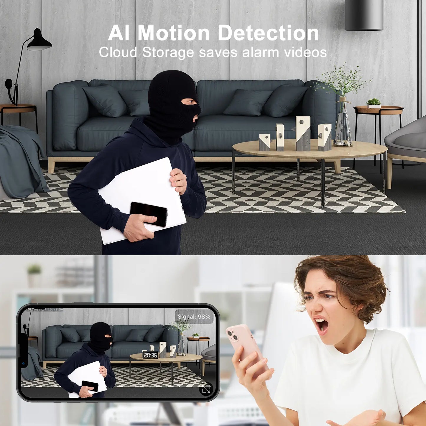 4K Wireless Indoor Security Camera Clock with Night Vision and Motion Detection