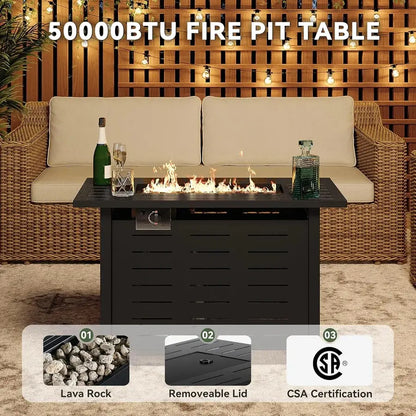 Aoxun 40 Inch Propane Fire Pit–50,000 BTU Gas Fire Pit Table with Removable Lid & Lava Rocks, Rectangle Firepit Table for Outside, Patio, Deck, Backyard, Black