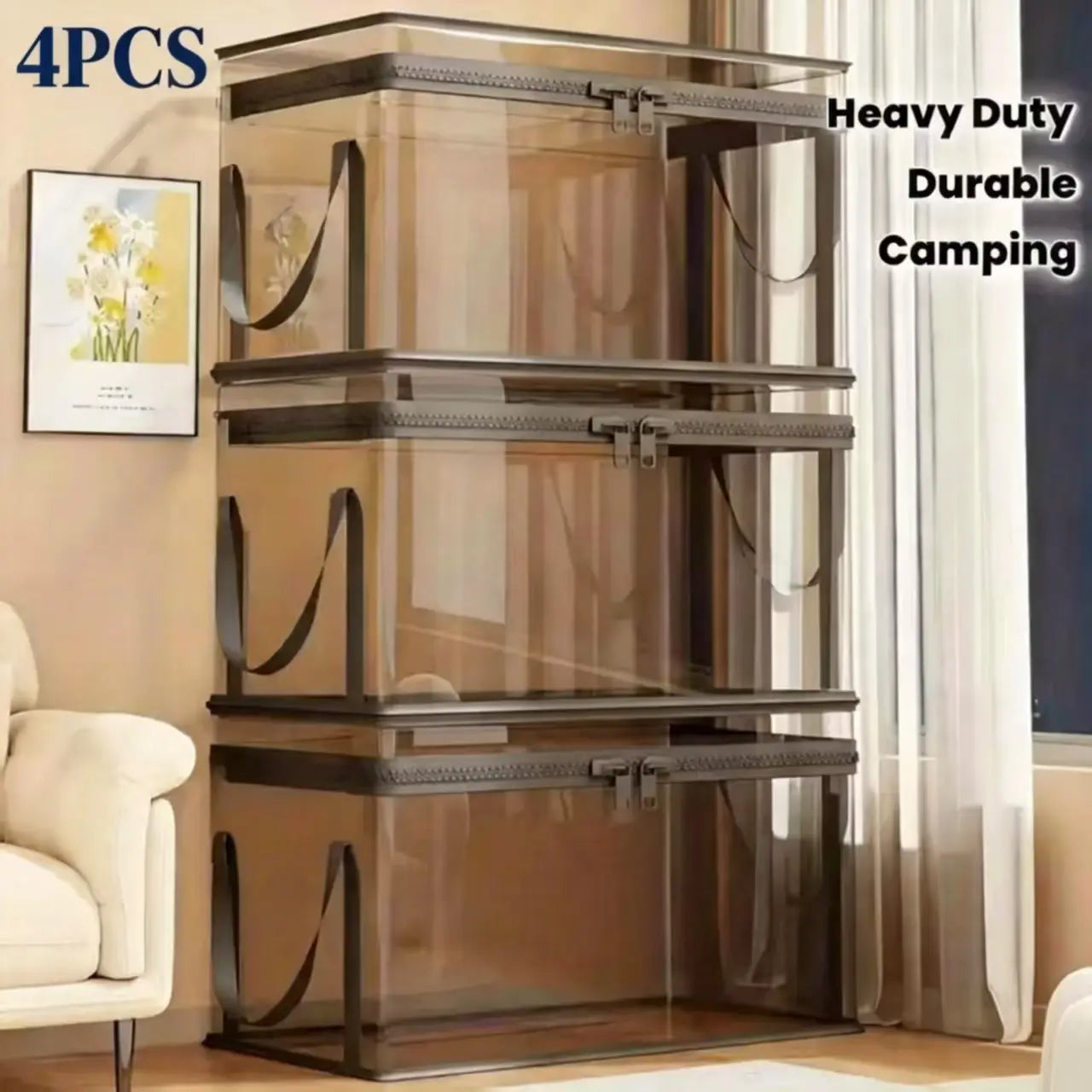 【 Free Shipping 】Large Clear Thick Plastic Storage Box with Hinged Lid, Heavy-Duty Durable High Capacity Organizer, Perfect for Home, Camping, Travel, Attic and Moving