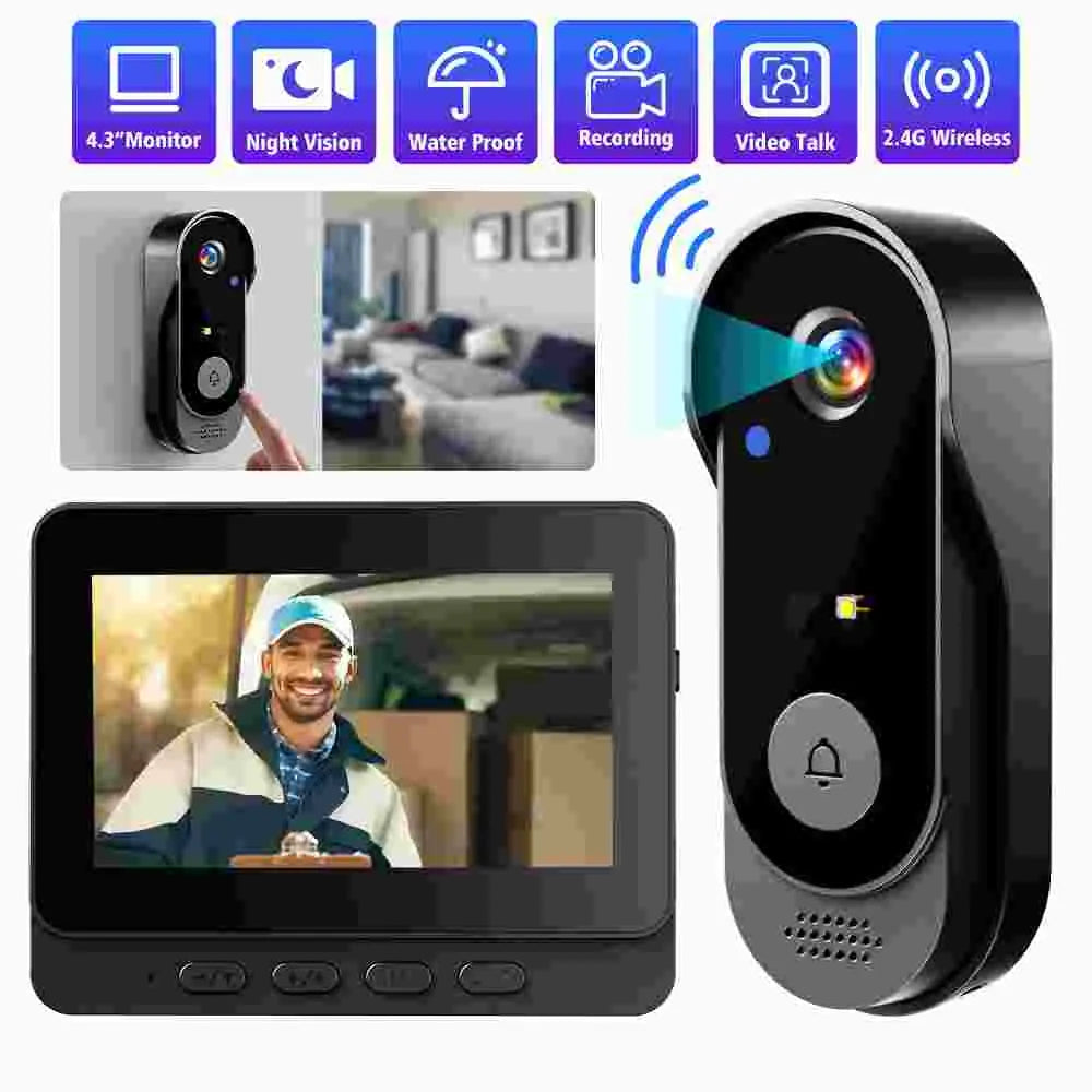 1080P Wireless Smart Video Doorbell Camera with IPS Screen and 2.4G Intercom System