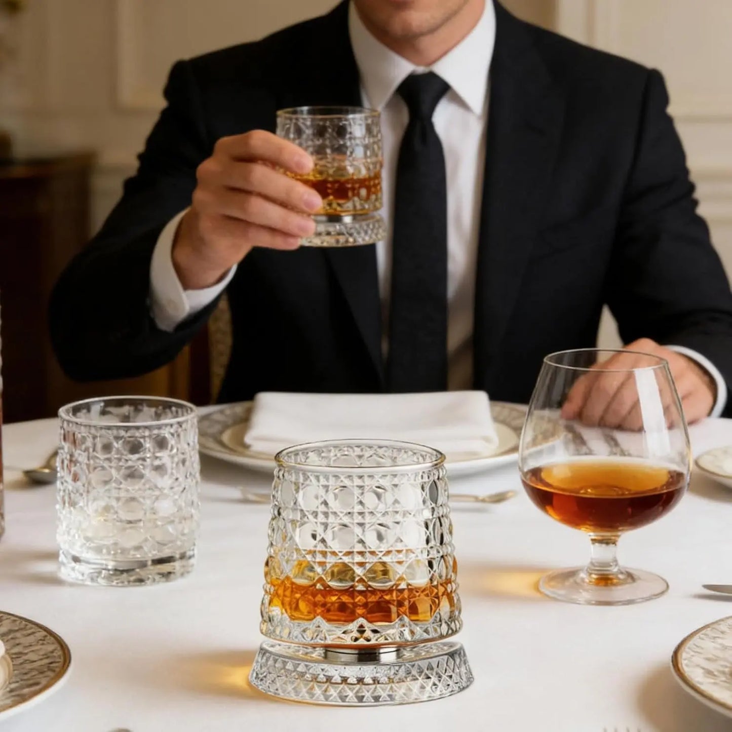 Luxury 360° Rotating Crystal Glass - Star-Cut Stress Relief Whiskey and Wine Glass, Sophisticated European Barware Gift