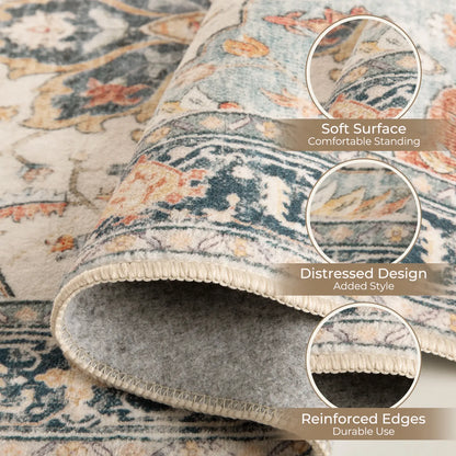 Summervibes BESTSWEETIE 2Pcs Kitchen Runner Rug Large Boho Area Rug Set Geometric Farmhouse Mat Non Slip Washable Mat for Kitchen Living Room Entryway Laundry Room
