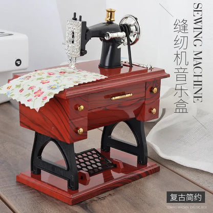Mini Sewing Machine Decorative Music Box - Brown Tabletop Toy Gift for Children