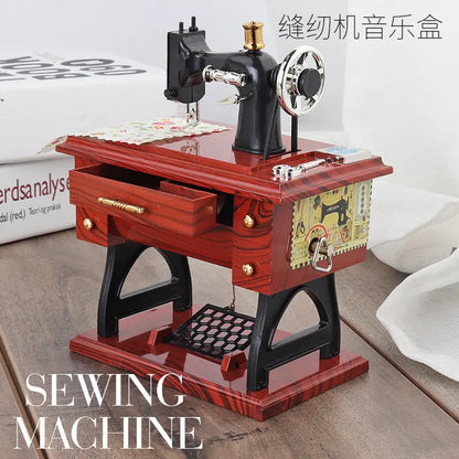 Mini Sewing Machine Decorative Music Box - Brown Tabletop Toy Gift for Children