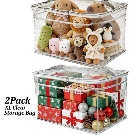 2-Pack 25 Gallon Heavy-Duty Clear Moving Bags with Wrap-Around Handles, Dual Zipper Wide Opening, and Tag Pocket - Ideal for Space-Saving Storage, College Supplies, Seasonal Organization, and Travel Management