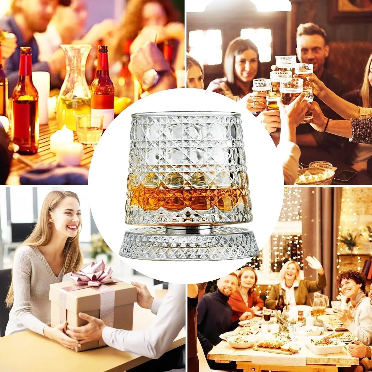 Luxury 360° Rotating Crystal Glass - Star-Cut Stress Relief Whiskey and Wine Glass, Sophisticated European Barware Gift