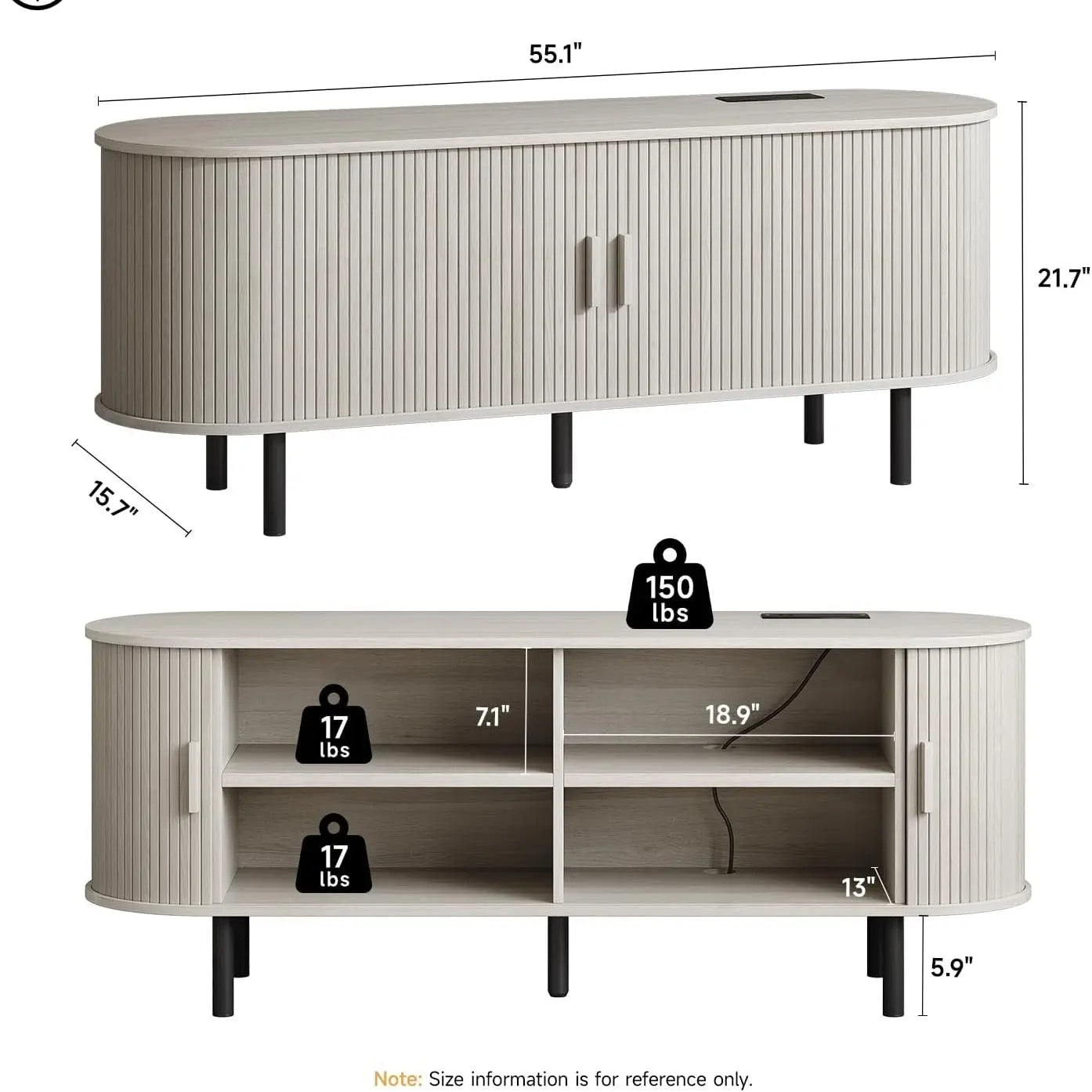 【Categoryselect】Onbrill Mid-Century Modern Wooden TV Stand - 55/63/69 In, Fluted Look, Power Outlets, Sliding Doors, Adjustable Shelves, Easy Assembly, for 60/70 in Tvs, Living Room Furniture Media Console TV Shelf