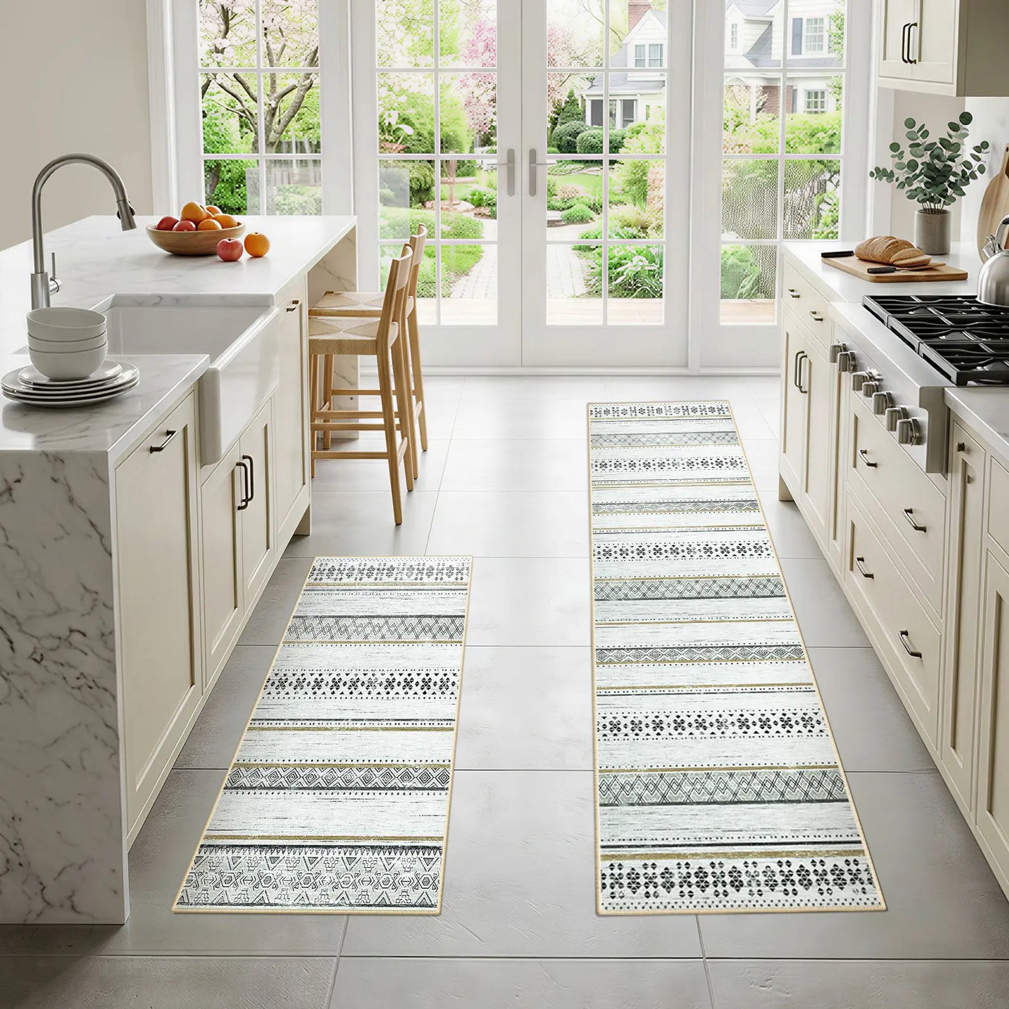 Summervibes BESTSWEETIE 2Pcs Kitchen Runner Rug Large Boho Area Rug Set Geometric Farmhouse Mat Non Slip Washable Mat for Kitchen Living Room Entryway Laundry Room