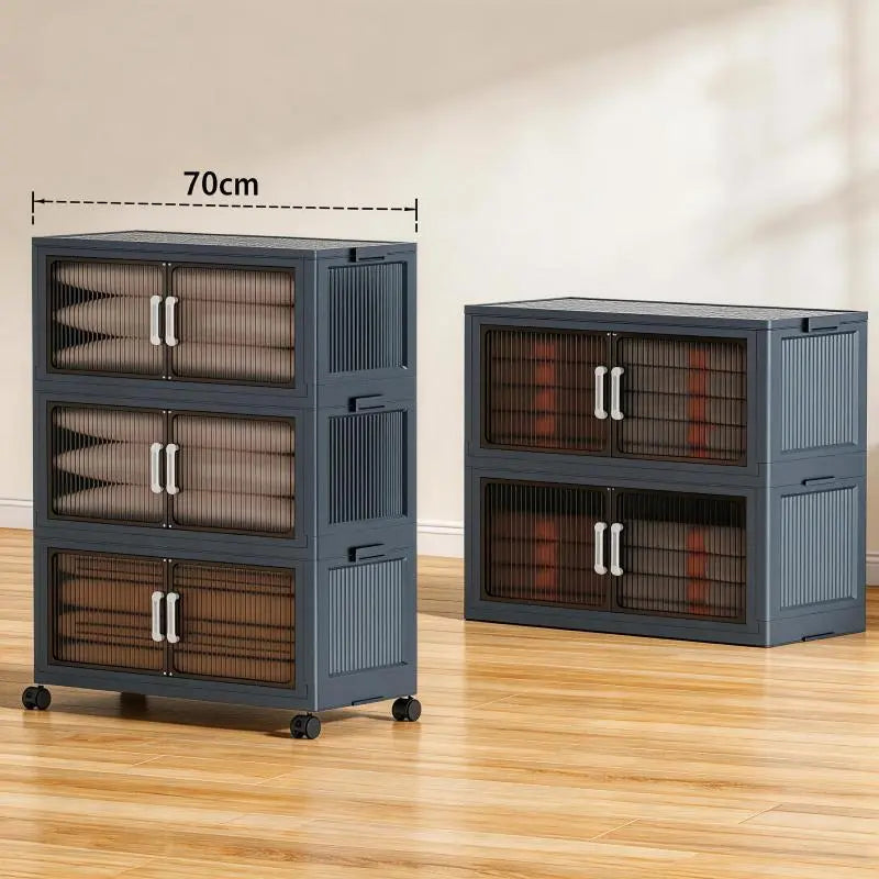 5 Tier Folding Storage Containers with Wheels, Stackable Collapsible Plastic Bins, Durable Organizer for Kitchen Pantry and Closet