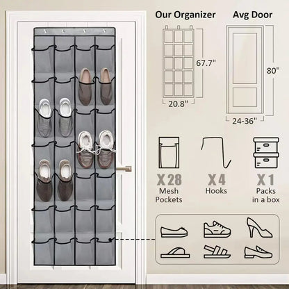 Over the Door Shoe Rack With12/14/24/28/35/40 Large Mesh Pockets Hanging Shoe Organizer for Closet Hanging Shoe Rack Holder Shoe Storage Bag