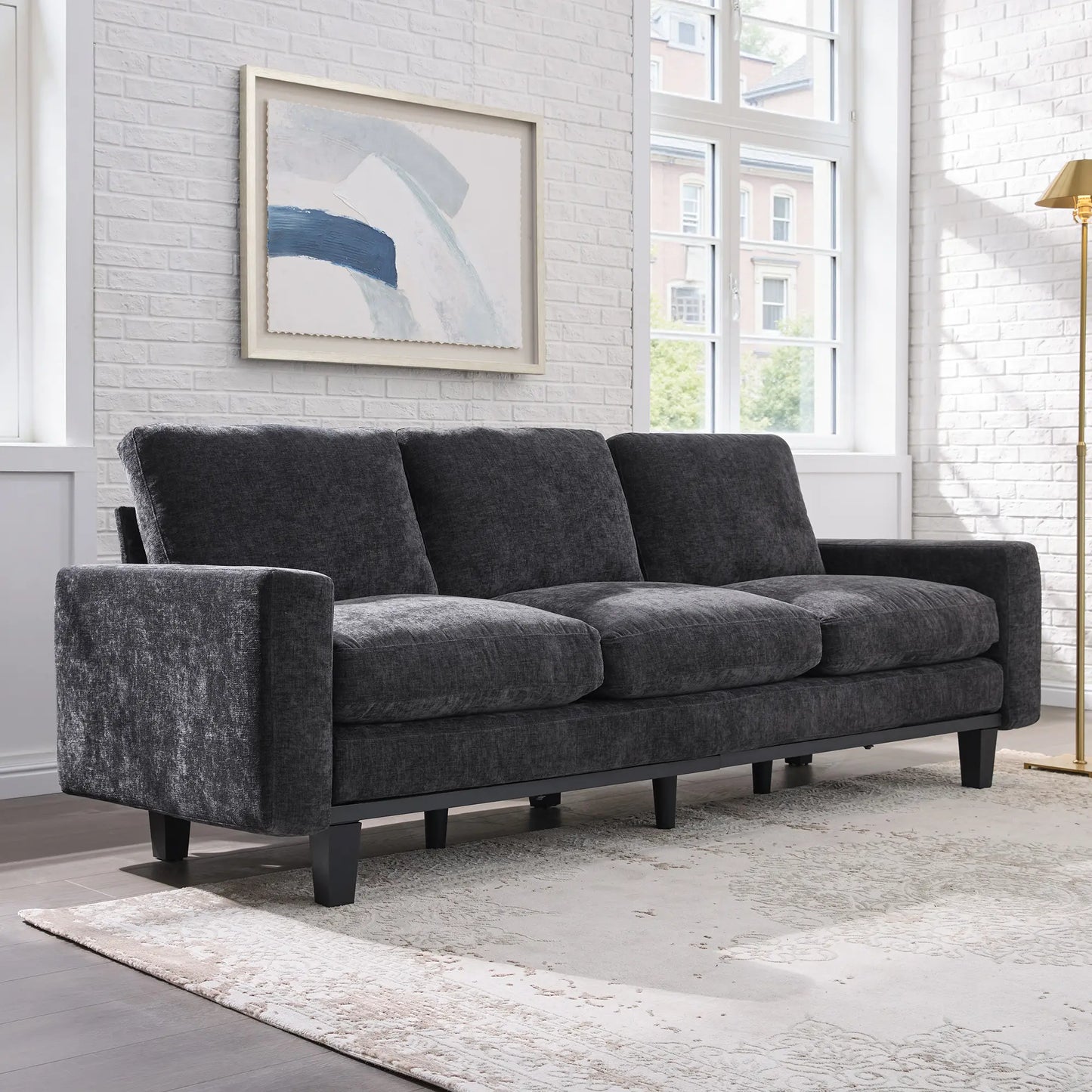 AMERLIFE Modern 3 Seater Sofa with Deep Seat, Fabric Couch for Living Room, Full Metal Support, Pet-Friendly Comfy Sofa, Standard Couch for Bedroom & Apartment